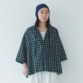 yuni｜ポリエステルコットンチェック　ショートカフタンシャツ 1701BL019241