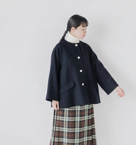 Traditional Weatherwear|ドライウール ツイル リントン ノーカラー ショート コート “LINTON N/C SHORT” l252kgfco0471gn-mn