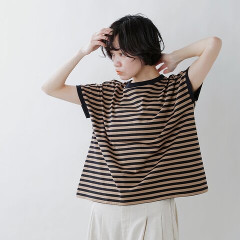 NARU|40/2天竺 コットン ボーダー ミナミシャツ 半袖 プルオーバー Tシャツ 649036bf