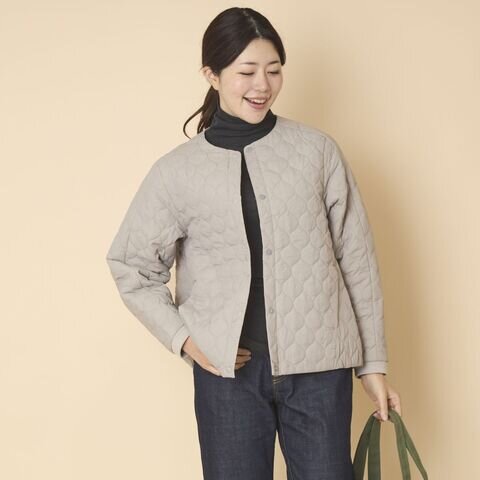 nachukara|ナイロンキルトノーカラーブルゾン