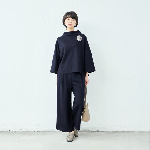 TOKYO BASIC|圧縮ウール100% モックネックプルオーバー + ワイドパンツ フォーマル 2点セット | オケージョン セットアップ