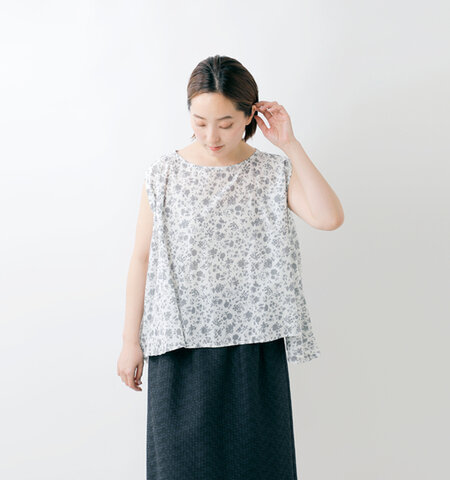 mizuiro ind|コットン スモールフラワープリント ノースリーブ フレア プルオーバー 1-230117-yo