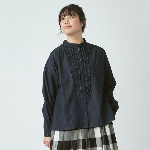 D*g*y|前フリルスタンドカラーブラウス 4.5オンスデニム D9754