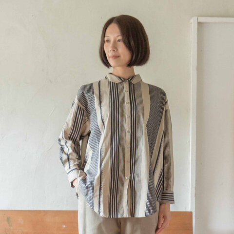 sisam|まるでパッチワークな柄のハンサムシャツ【コットン】【ストライプ柄】【カジュアル】 / OCパッチワークストライプシャツ