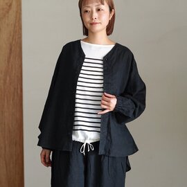 prit|ノーカラービッグシャツ リネンコットン 交織平織 ピグメント加工 長袖シャツ P81602 プリット