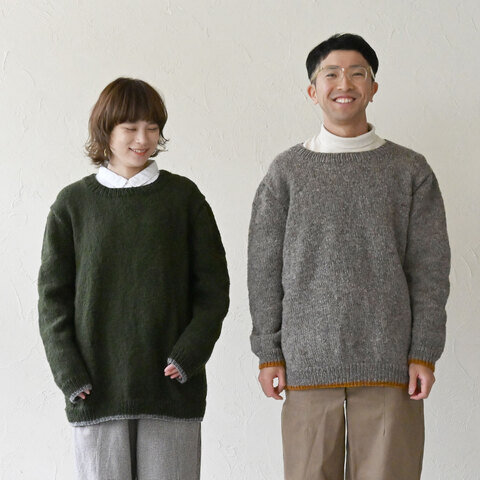 sisam|手編みのゆったりユニセックスセーター【ざっくりニット】【メンズ・ユニセックス】【ウール100%】 / ユニセックスラインセーター