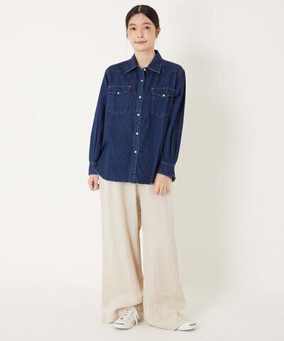BLUE BLUE|ライトデニム ウォッシュド ウエスタンシャツ ウイメンズ デニムシャツ 日本製
