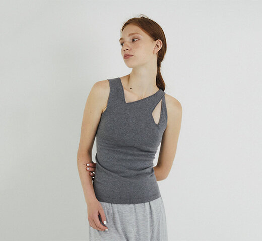 unfil|SALE 30%OFF unfil アンフィル stretch organic cotton sleeveless top アシンメトリー ニットタンク WFSP-UW138