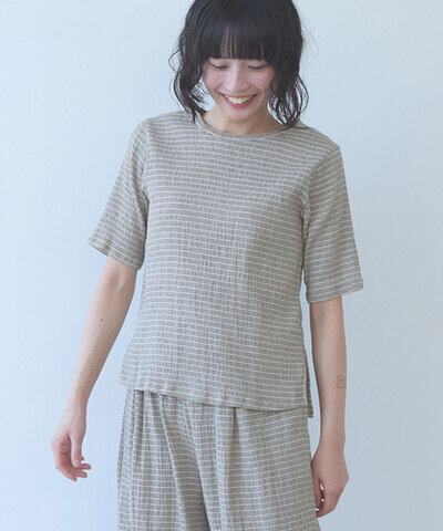 yuni|C/Pu高島ちぢみマルチボーダー半袖プルオーバー 1701CT014261