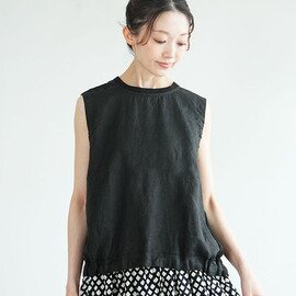 prit|【WOODY別注カラー】リネン天竺×60/1フレンチリネン切替 裾ヒモプルオーバーベスト レディース トップス ノースリーブ ブラウス p92603
