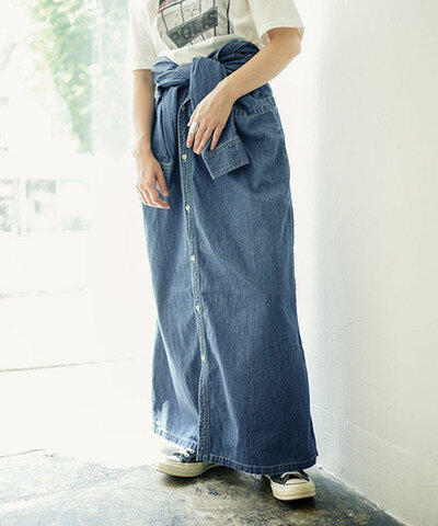 Johnbull|デニムスリーブラップスカート シャツワンピース デニムスカート デニムワンピース 長袖 jl263k01