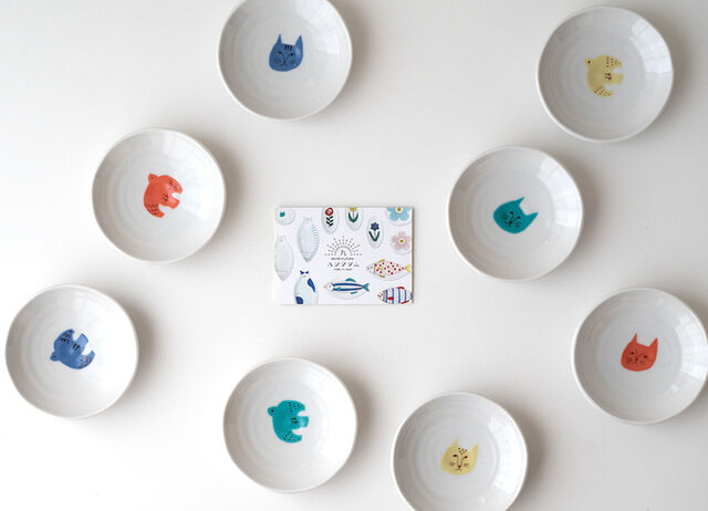 ハレクタニ|ネコとトリの豆皿4枚セット【和食器】【お正月】【九谷焼】