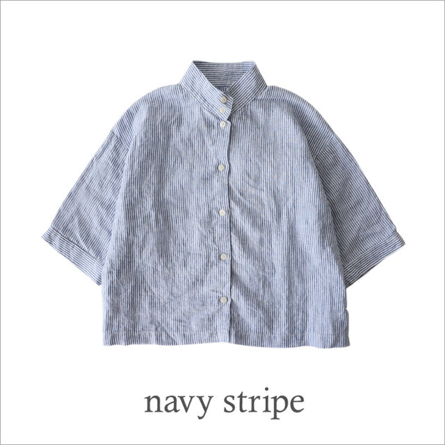 「navy stripe」は、Crouka限定の別注カラー♪ここでしか手に入らない一着になっています。リネンの透け感が、爽やかな色合いをさらに引き立てます。
◆ただいまご予約受付中！5月上旬より順次お届けいたします。