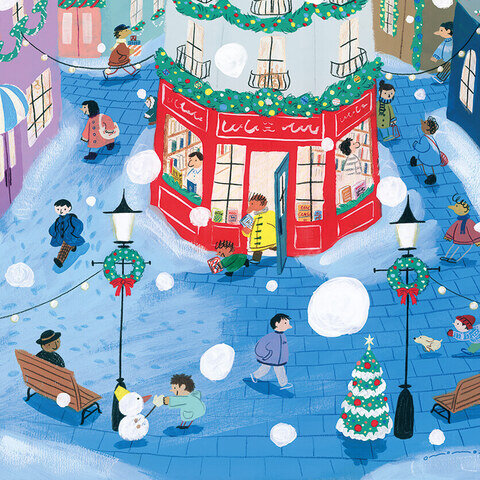 nunocoto｜ファブリックポスター：本屋のあるクリスマスの街（大桃洋祐）