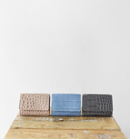 FEU D'UN PHARE|クロコ 型押し クロムフリー カウレザー 三つ折り 財布 f54158-34-yo