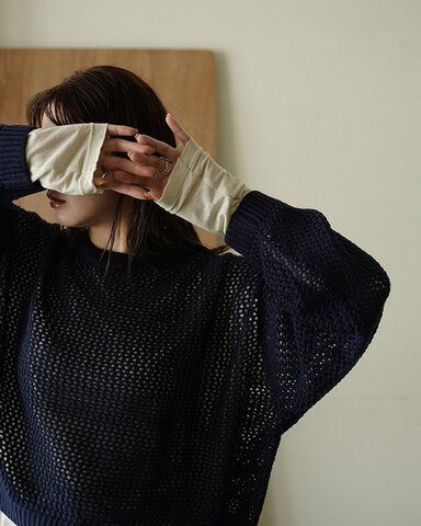 mizuiro ind|メッシュ クルーネック プルオーバー 長袖 mesh crew neck P/O 3-220093 ミズイロインド