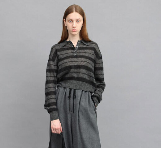 SACRA|SACRA サクラ 126530081 エクストラファインモヘアボーダーポロトップ EX.FINE MOHAIR BORDER POLO TOP