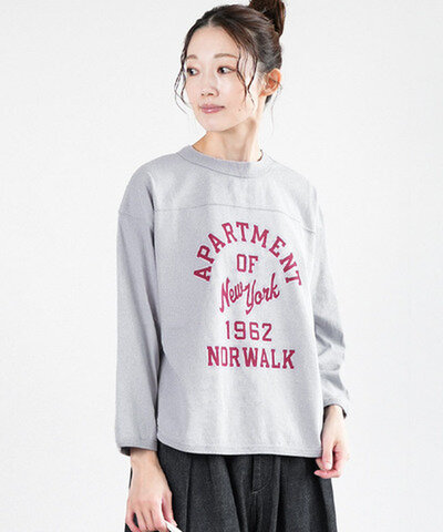 BLUE LAKE MARKET|【30%OFF】アメリカンドライ天竺 切替ヘムラウンドプリントTee Tシャツ b-492021