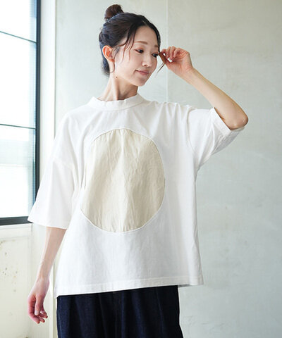 prit|17/1空紡天竺×30/1ツイル 5分袖サークルフレームTシャツ トップス 5分袖 カットソー p92643