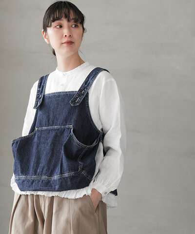 tumugu|9ozデニム ヒッコリーストライプ 2WAYベスト ビスチェ TB26107