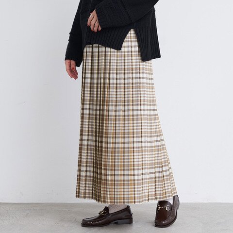 yuni｜Wool polyester check pleats skirt 1701SK006222　チェック　プリーツ　スカート