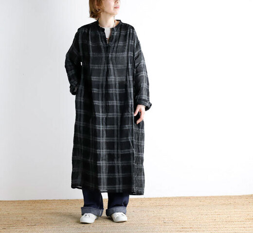 Veritecoeur|Veritecoeur ヴェリテクール VC-2810 リネンチェックスキッパーワンピース