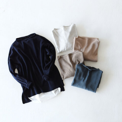 mao made|インナー付き ボトルネック コットンニット プルオーバー セーター 長袖 無地 マオメイド