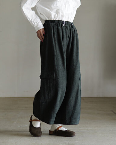 tumugu|コットンリネン起毛ツイル カーゴワイドパンツ TB25314 ツムグ