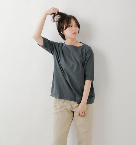FABRIQUE en planete terre|コットン ボートネック 五分袖 Tシャツ 241-003-rf