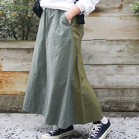 BLUE LAKE MARKET|【40%OFF】バイカラーリブスカート ロングスカート b-499003