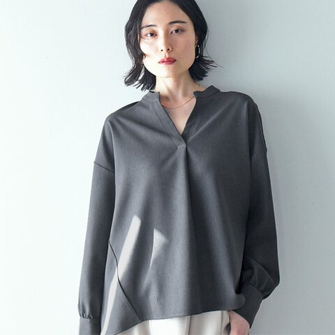 kauliina|楽ちんケア スキッパーネック ブラウス【セットアップ対応】【送料無料】