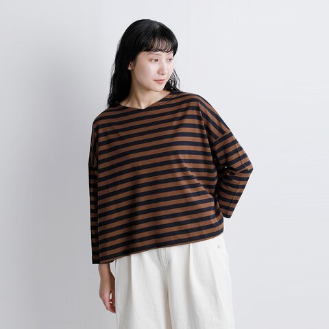 NARU|aranciato別注 天竺コットン 前後ボーダー 2way ワイド プルオーバー 長袖シャツ 624060