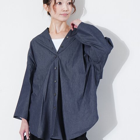 mizuiro ind|Vネックデニムシャツ レディース トップス 1-230156