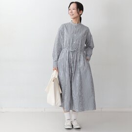 UNIVERSAL TISSU|ストライプ バンドカラータックワンピース ネイビーストライプ kurashisha