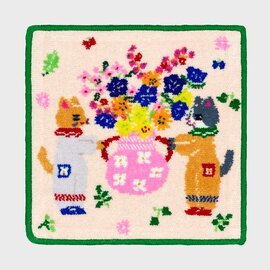 bpbp|CHENILLE HANDKERCHIEF 猫たちと花瓶 シェニール織ハンカチ 布川愛子