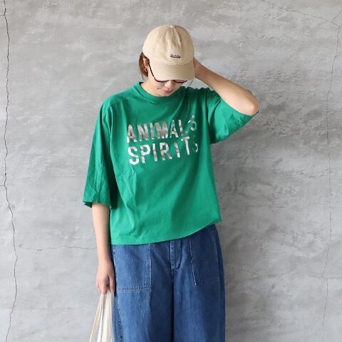 BLUE LAKE MARKET|26/1BDTOP度詰天竺 パネルスリーブプリントTee Tシャツ カットソー