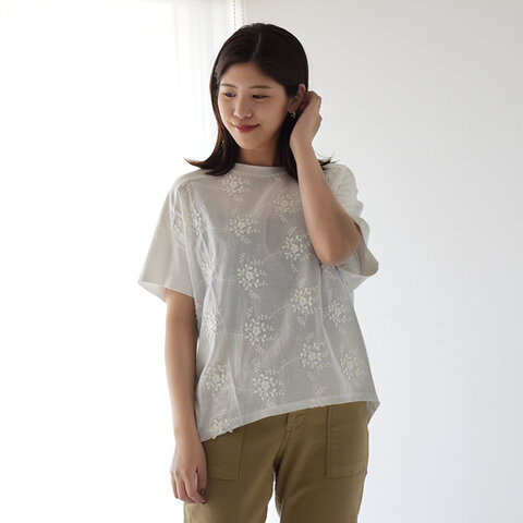 kelen|フラワー レースデザイン 半袖 Tシャツ ソニー Sony ドロップショルダー 切り替え カットソー LKL20HBL13 ケレン