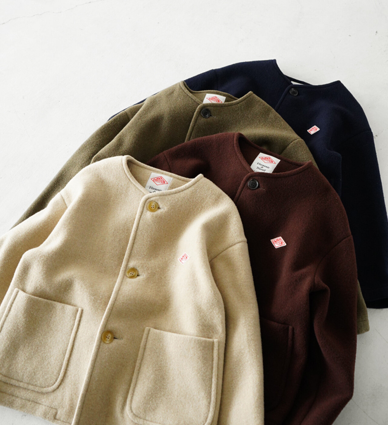 Danton ウールモッサ カラーレス ジャケット Collarless Jacket ノーカラー コート アウター Dt A0013wlp ダントン Crouka クローカ キナリノモール Danton ウールモッサ カラーレス ジャケット Collarless Jacket ノーカラー コート アウター Dt A0013wlp ダントン Crouka クローカ キナリノモール