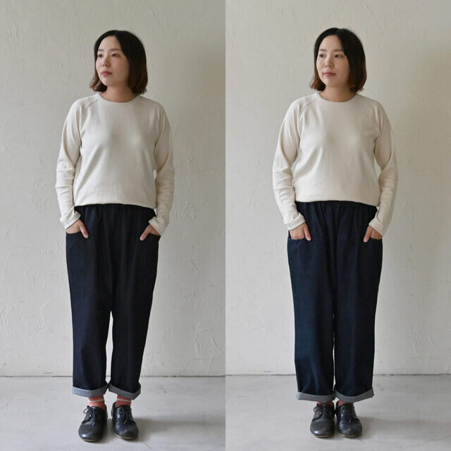 左:モデル1560cm, M(1)サイズ着用 / 右:モデル156cm, L(2)サイズ着用