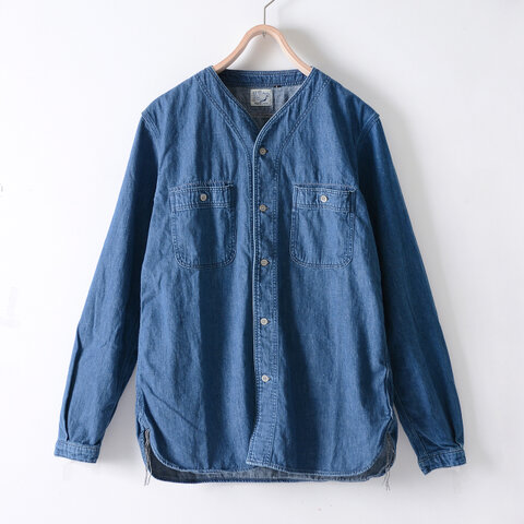 orSlow|NO CALLAR DENIM SHIRT ノーカラーデニムシャツデニムユーズド・01-8073-95 オアスロウ