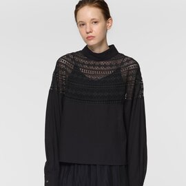 mizuiro ind|レースヨークハイネックシャツ
