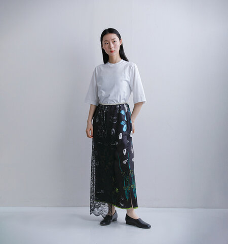 manipuri|シルク レース ボタニカル ラップ風 スカート wrap-skirt
