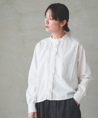 MidiUmi|フロントフリルレースシャツ トップス ブラウス 白 ホワイト 1-730155