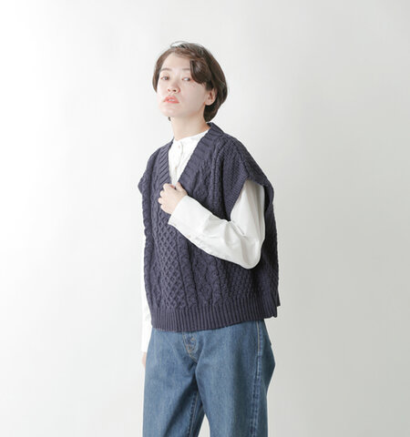 Oldderby Knitwear|アランVネックニットワイドベスト“Aran Vee Slipover” jm3002-rf
