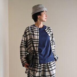 sisam|大きめチェックがポイントのフランネルノーカラージャケット【オーガニックコットン】【アウター】 / OCチェックフランネルノーカラージャケット