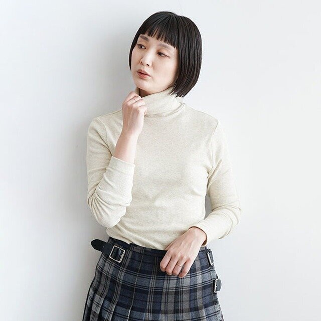 harmonie オーガニックコットン ロングタートルネックTシャツ