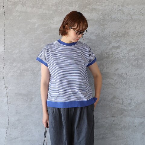 BLUE LAKE MARKET|アメリカンドライ天竺2 0.3cmピッチフレンチスリーブボーダーTee