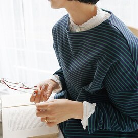 BASCO-nest|サマンサトップ・H シンプルなボーダートップス ワイド 長袖カットソー ボーダーカットソー ハチドリ刺繍