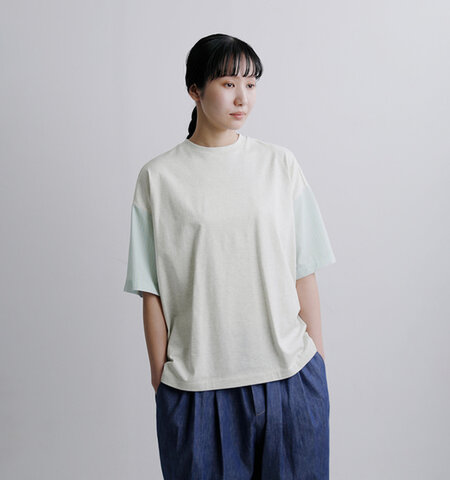Dulcamara|コットンストライプ シャツ切替 ワイド Tシャツ d126-t697