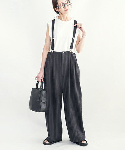 SOLAMONAT LARME|サスペンダーパンツ ワイドパンツ ストライプ サスペンダー付属 smlm-stsppt